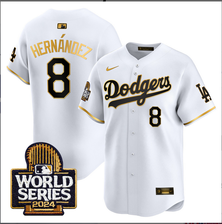 Men MLB Los Angeles Dodgers #8 Hernandez white 2024 World Series Champions Patch Limited Jersey20241105